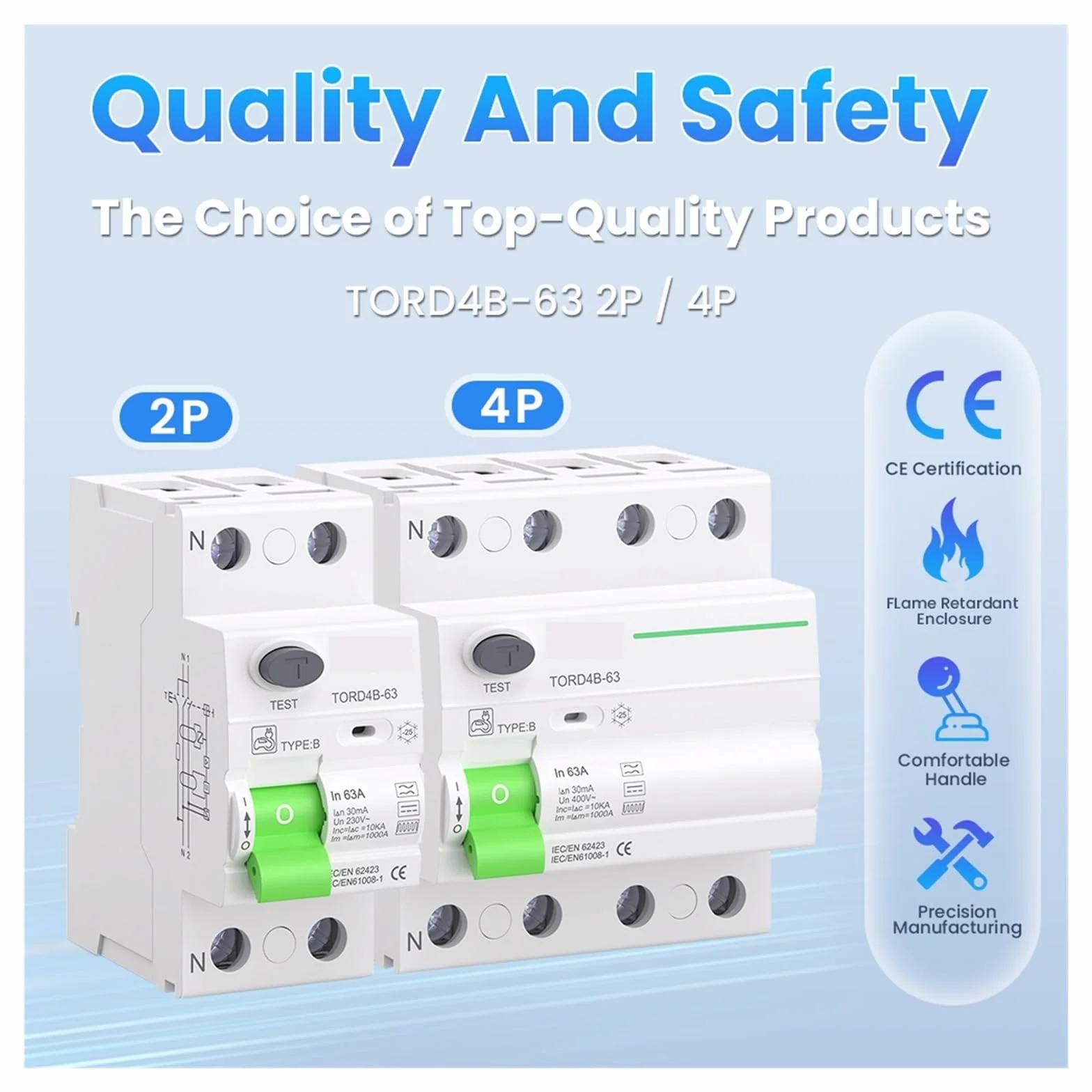 RCD RCCB typ B wyłącznik różnicowoprądowy różnicowoprądowy Evse 2P 4P AC 40a 63a 30ma 100ma 300ma 10KA szyna Din 230V(40A,2 Pole 100mA)